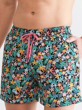 CHUBBIES The Bloomerangs Stretch Swim Trunks Shorts Lrg Black Tropical Vacation